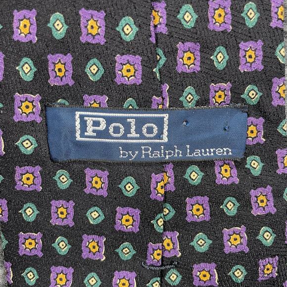 Polo by Ralph Lauren REPP Tie 4" X 57.5" Black Geometric Allover Hand Made Silk - Picture 5 of 10